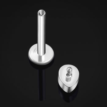 Labret Stud, Silver, Red Teardrop CZ Stone, Internal Thread, Titanium, 1.2mm