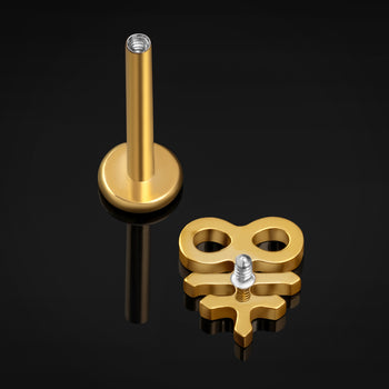 Gold Black Jewelled Cross Internally Threaded Titanium Labret Stud 1.2mm Gauge