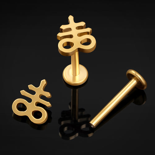 Labret Stud, Gold, Leviathan Cross, Internally Threaded, Titanium, 1.2mm Gauge