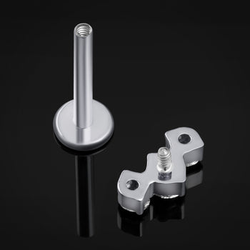 Labret Stud, Silver, Triple CZ Stone Cluster, Internally Threaded, Titanium