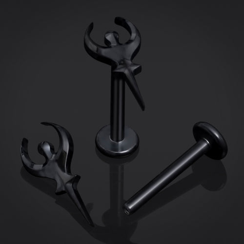 Black, Sigil Of Hades, Internally Threaded, Labret Stud, ASTM F136 Titanium, 1.2mm