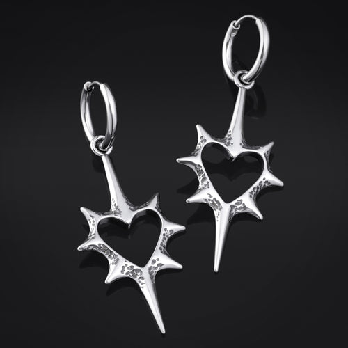 Thorn Heart Hoop Earrings - Stainless Steel Gothic Jewellery - Pair