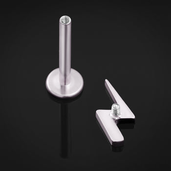 Labret Stud, Silver, Lighting Bolt Top, Internally Threaded, Titanium, 1.2mm