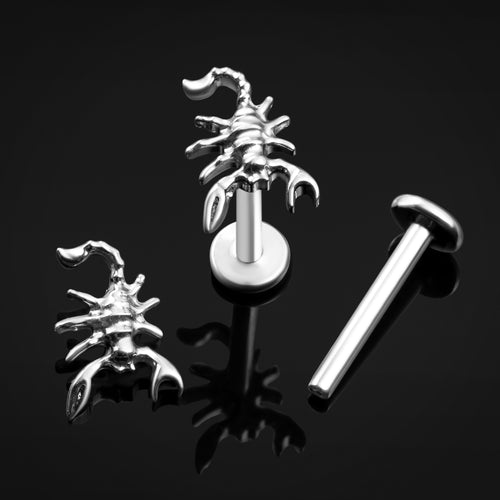 Labret Stud, Silver, Scorpion Top, Internal Thread, Titanium, 1.2mm