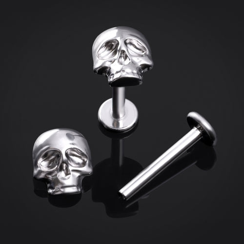 Labret Stud, Silver, Skull Top, Internally Threaded Titanium, 1.2mm