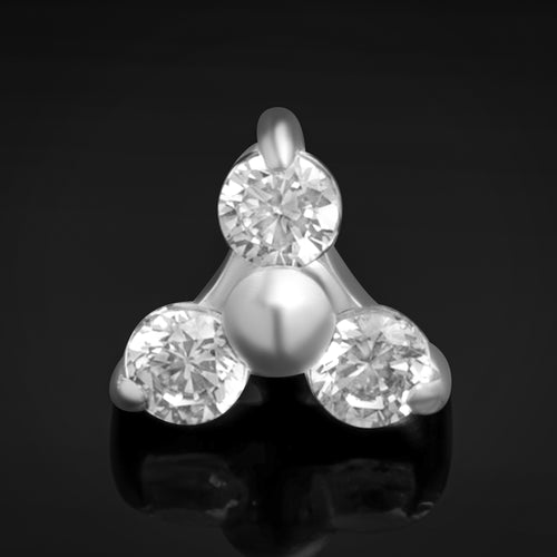 Silver Trinity CZ Labret Top, Internally Threaded, Titanium