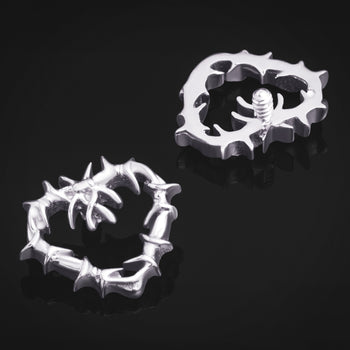 Labret Top, Silver, Barbed Wire Heart, Internally Threaded, Titanium