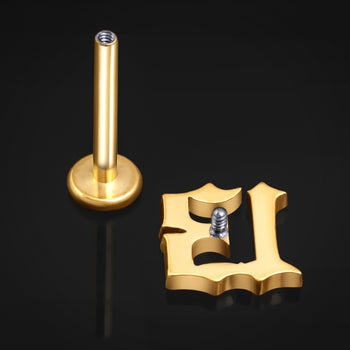 Gold, 13, Internally Threaded, Labret Stud, ASTM F136 Titanium, 1.2mm