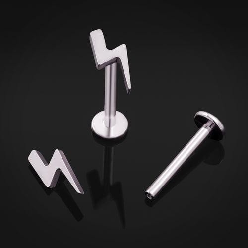 Labret Stud, Silver, Lighting Bolt Top, Internally Threaded, Titanium, 1.2mm