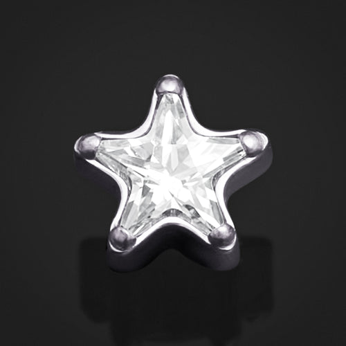 Silver, Clear Star CZ Labret Top, Internally Threaded, Titanium