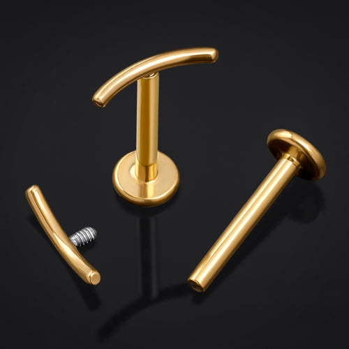 Labret Stud, Gold, Curved Bar, Internal Thread, Titanium, 1.2mm