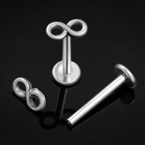 Labret Stud, Silver, Infinity, Internally Threaded, Titanium, 1.2mm Gauge
