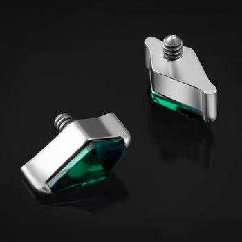 Labret Top, Silver, Green Jewel Rhombus, Internally Threaded, Titanium