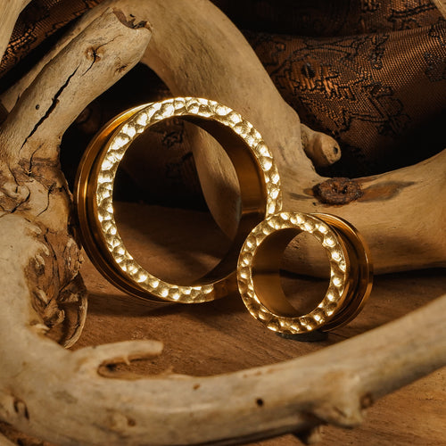 Hammered Gold Screwback Stainless Steel Ear Tunnel