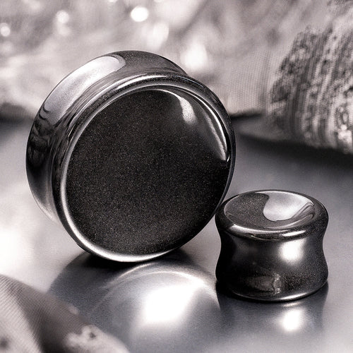Concave Hematite Stone Double Flare Ear Stretching Plug / Gauge