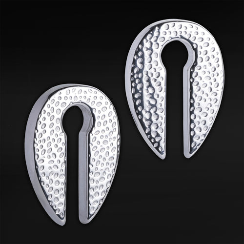 Hammered Silver Steel Keyhole Ear Weights - Pair