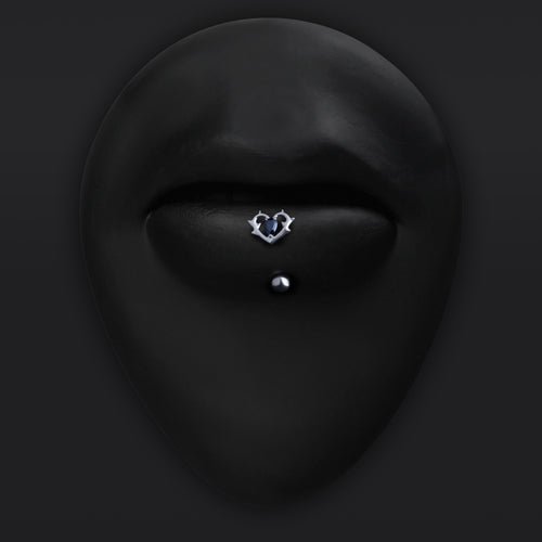Vertical Labret, Silver, Jewelled Heart, Threadless, Titanium