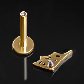 Gold Black Jewelled Cross Internally Threaded Titanium Labret Stud 1.2mm Gauge