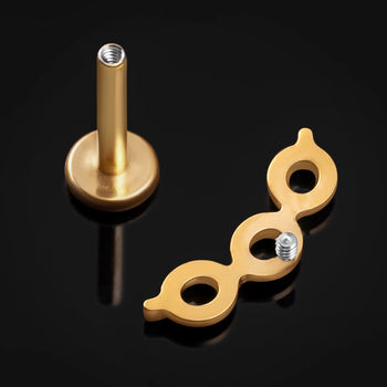 Labret Stud, Gold, Chainlink Top, Internally Threaded, Titanium, 1.2mm