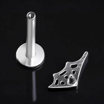 Labret Stud, Silver, Spider Web Top, Internal Thread, Titanium, 1.2mm