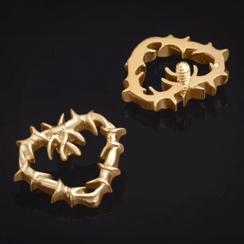 Labret Top, Gold, Barbed Wire Heart, Internally Threaded, Titanium