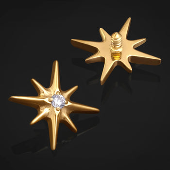 Labret Top, Gold, North Star, Internally Threaded, Titanium