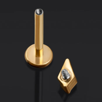 Labret Stud, Gold, Rhombus Cut with Red CZ Stone, Internally Threaded, Titanium, 1.2mm Gauge
