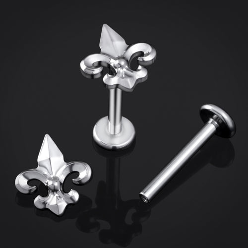 Labret Stud, Silver, Fleur De Lis Lilly, Internally Threaded, Titanium, 1.2mm Gauge