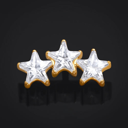 Labret Top, Gold, Triple Jewelled Star, Internally Threaded, Titanium