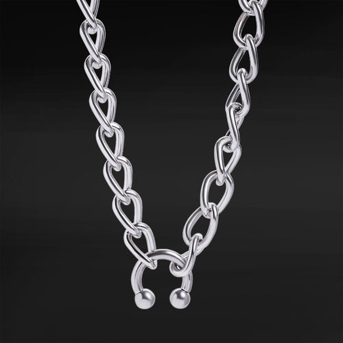 Large Horseshoe Chunky Silver Chain Necklace