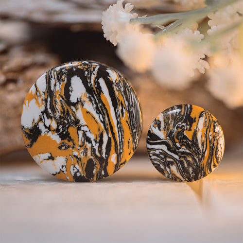 Marble Orange & Black Stone Ear Plug / Gauge
