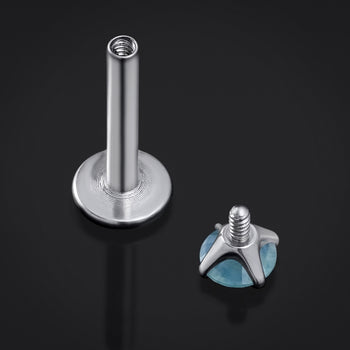 Moss Agate Stone Internal Thread Titanium Labret Stud 1.2mm Gauge