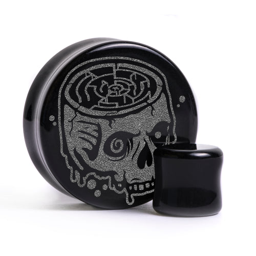 No Way Out Skull Plug / Gauge - Black Glass | Flat Faced Double Flare