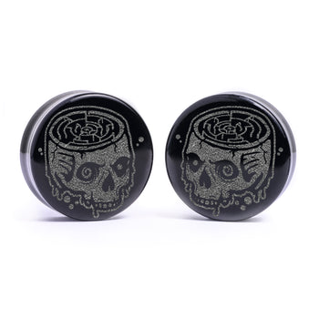 No Way Out Skull Plug / Gauge - Black Glass | Flat Faced Double Flare