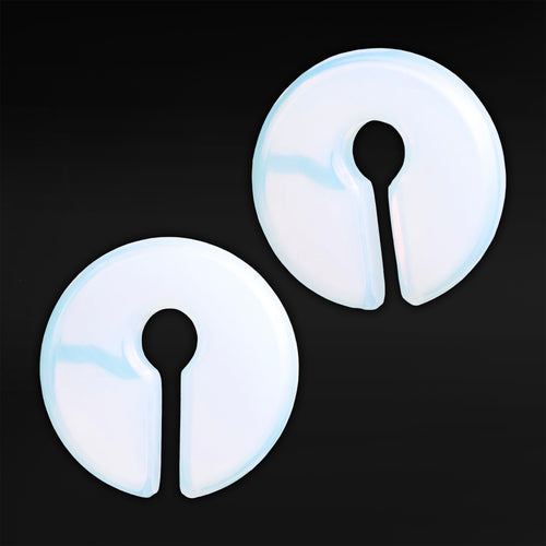 Opalite Glass Circular Keyhole Ear Weights - Pair