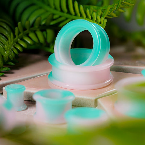 Light Green & Pink Marble Effect Silicone Ear Tunnel