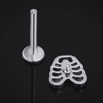 Silver Ribcage Internally Threaded Titanium Labret Stud 1.2mm Gauge