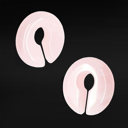 Rose Quartz Stone Circular Keyhole Ear Weights - Pair