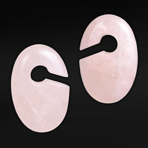 Rose Quartz Stone Oval Keyhole Ear Weights - Pair