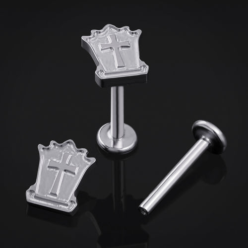 Silver Tombstone Internally Threaded Titanium Labret Stud 1.2mm Gauge