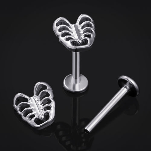 Silver Ribcage Internally Threaded Titanium Labret Stud 1.2mm Gauge
