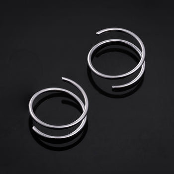 Girl wearing cute Blue & Pink Glass Spiral Ear Hangers - Pair