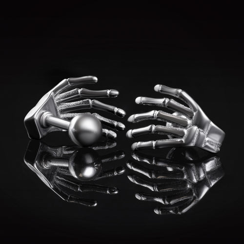 Stud Earrings, Silver, Skeleton Hands, 316L Stainless Steel - Pair