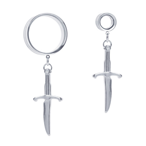 Silver Dagger Double Flare Dangle Ear Tunnel / Plug / Gauge