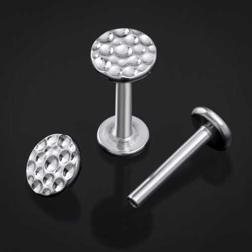 Silver Hammered Disk Internal Thread Titanium Labret Stud 1.2mm Gauge