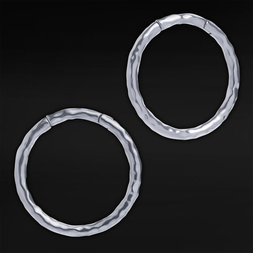 Silver Hammered Steel Hoop Ear Hangers - Pair