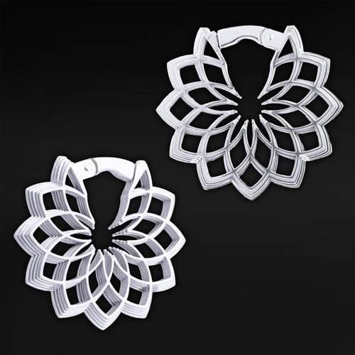 Silver Steel Mandala Flower Ear Weights - Pair
