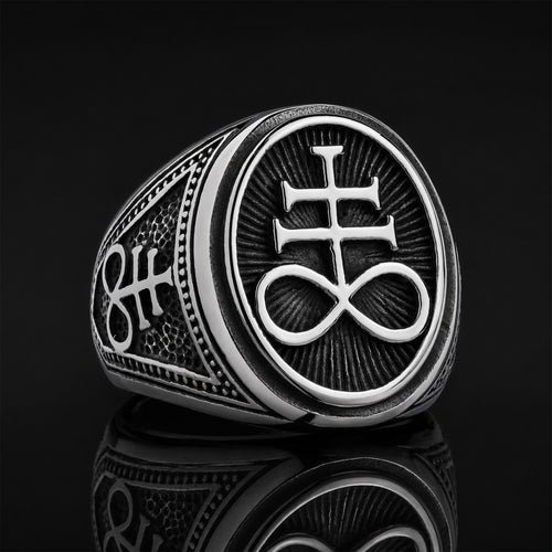 Silver Oval Leviathan Cross Occult Ring