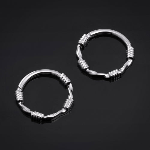 Clicker Nose Ring, Silver, Rope Twist, ASTM F136 Titanium