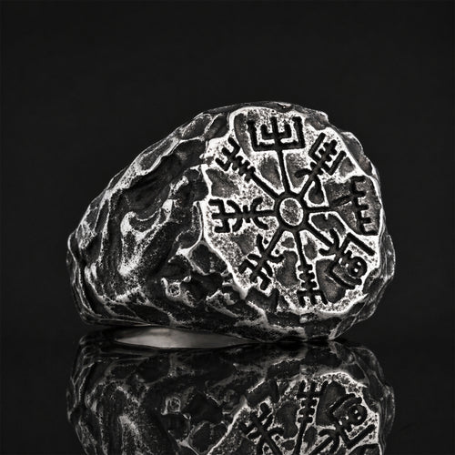 Silver Runic Wheel Viking Ring